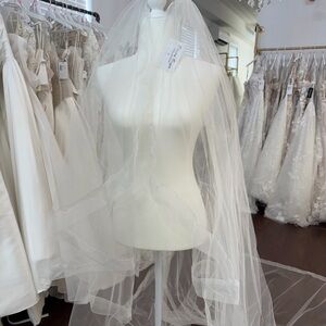 Long Sheer Wedding Veil in Soft Ivory